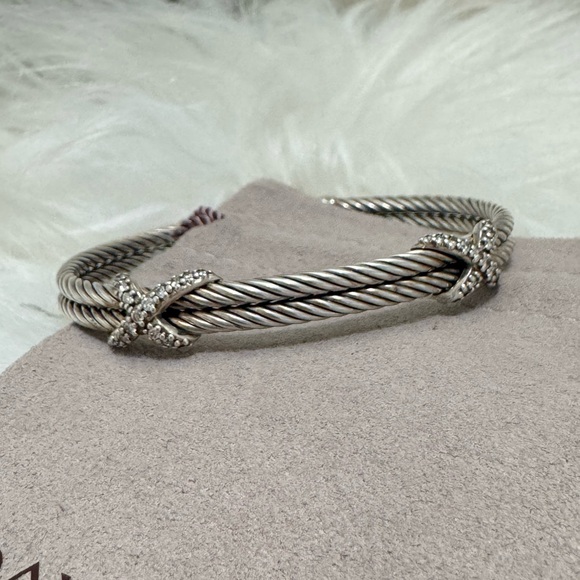 David Yurman .925 Double Diamond Crossover X Double Cable Bracelet - Picture 10 of 10